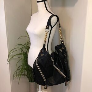 GOLDENBLEU Patent Leather Double Zipper bag